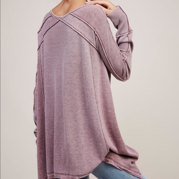 Free people Pacific thermal long sleeve v neck boho oversized top sz xs - Picture 1 of 8